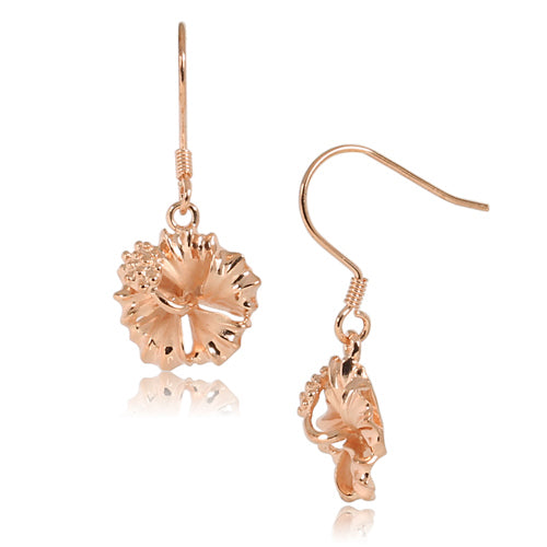 Pink Gold Plated Sterling Silver Hibiscus Hook Earring 12mm