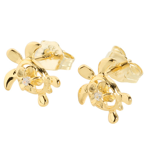 4mm Plumeria in Honu Yellow Gold Plated Sterling Silver Stud Earring