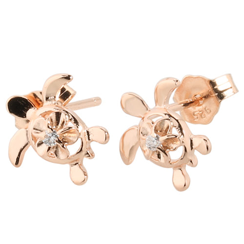 4mm Plumeria in Honu Pink Gold Plated Sterling Silver Stud Earring