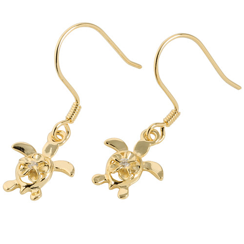 4mm Plumeria in Honu Yellow Gold Plated Sterling Silver Hook Earring