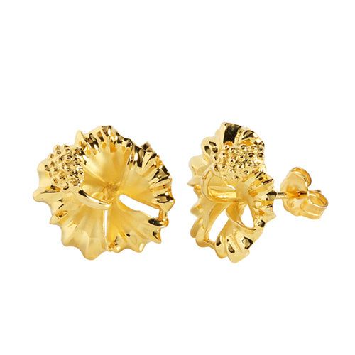 Sterling Silver 12mm Hibiscus Stud Earring Yellow Gold Plated