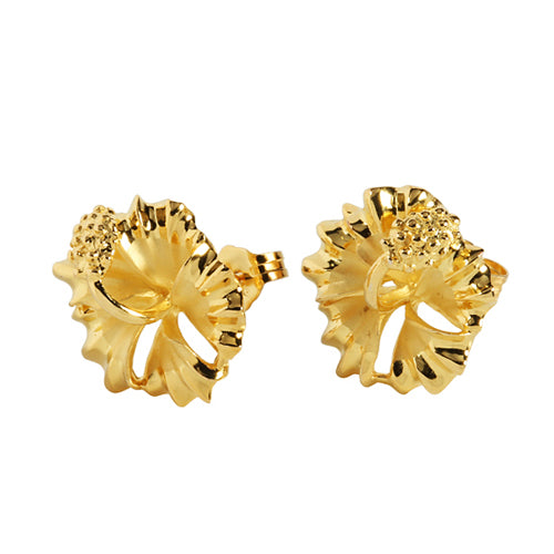 Sterling Silver 12mm Hibiscus Stud Earring Yellow Gold Plated