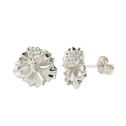 Sterling Silver 12mm Hibiscus Stud Earring rhodium plated
