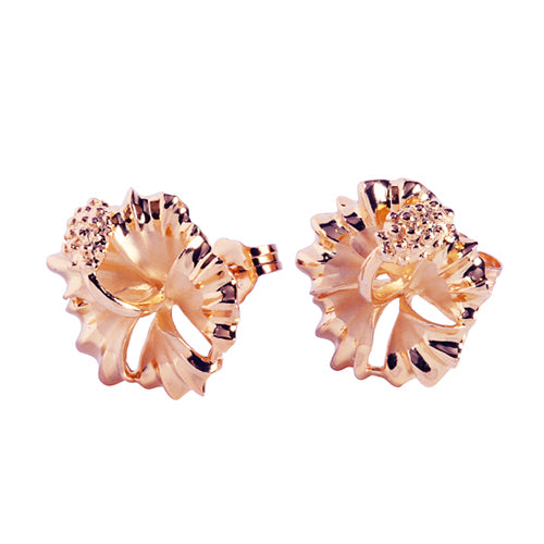 Sterling Silver 12mm Hibiscus Stud Earring Pink Gold Plated
