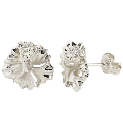Sterling Silver 15mm Hibiscus Stud Earring rhodium plated