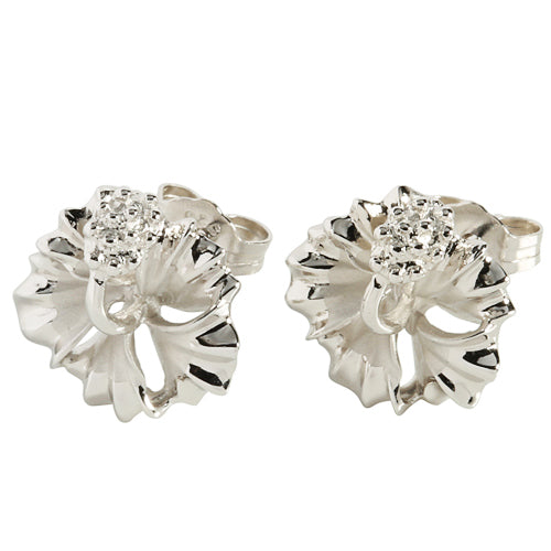 Sterling Silver 15mm Hibiscus Stud Earring rhodium plated