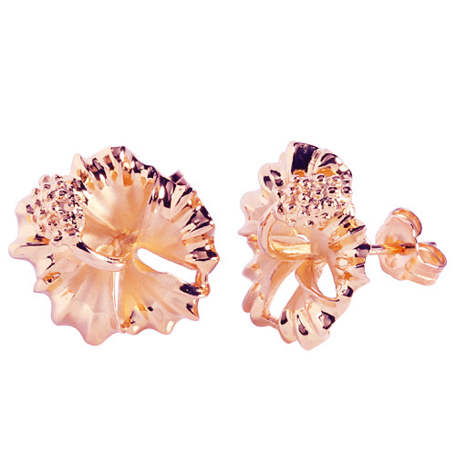 Sterling Silver 15mm Hibiscus Stud Earring Pink Gold Plated