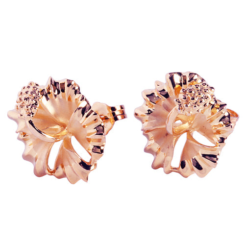 Sterling Silver 15mm Hibiscus Stud Earring Pink Gold Plated