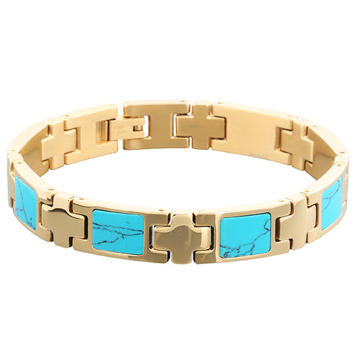 Yellow Gold Plated Turquoise Inlay Bracelet