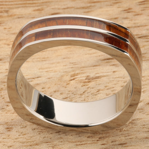 Koa Wood Titanium Wedding Ring Double Row Square 6mm