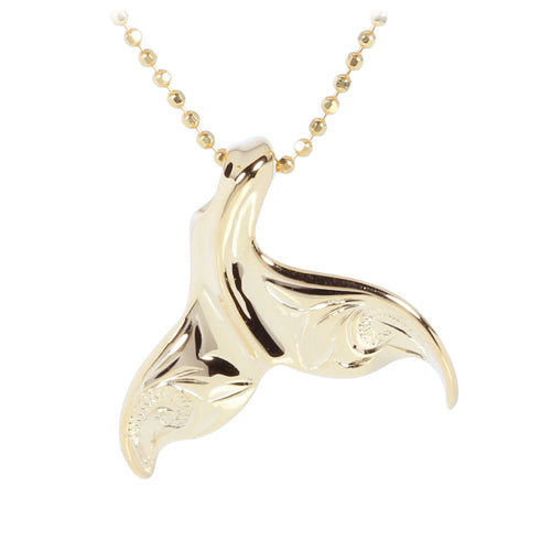 Yellow Gold Plated Sterling Silver Small Whale Tail Pendant Scroll Engraving