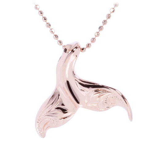 Pink Gold Plated Sterling Silver Small Whale Tail Pendant Scroll Engraving