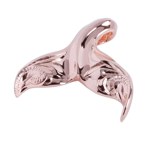 Pink Gold Plated Sterling Silver Small Whale Tail Pendant Scroll Engraving