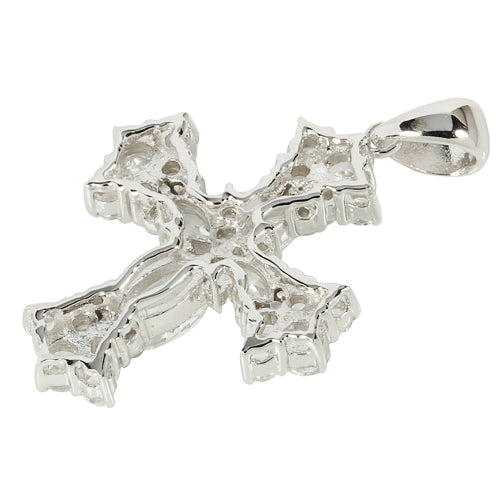 Sterling Silver Clear CZ Fancy Cross Pendant
