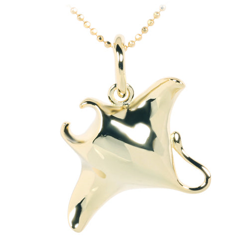 Yellow Gold Plated Sterling Silver Shiny Manta Ray Pendant