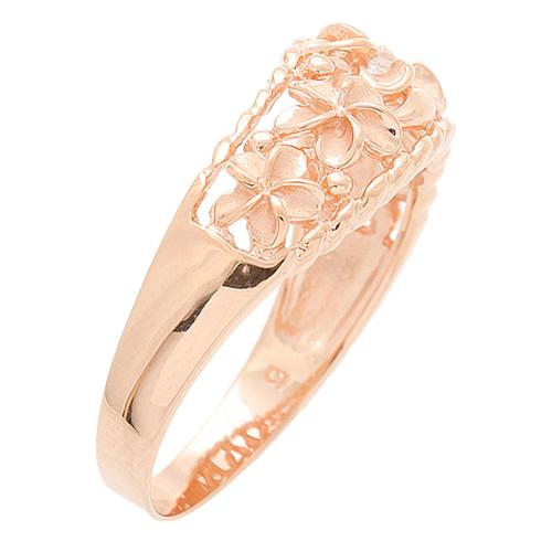 Sterling Silver Pink Gold Plated Five Plumeria with CZ Ring