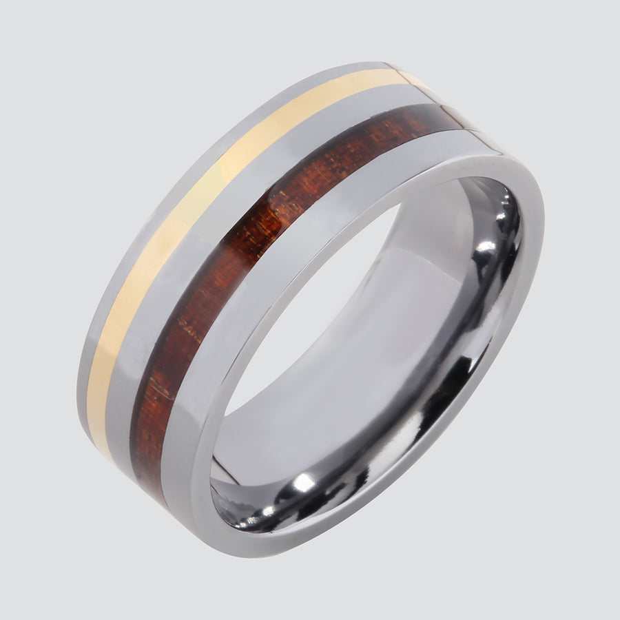 Exotic Petrified Wood Ring with Titanium Edges