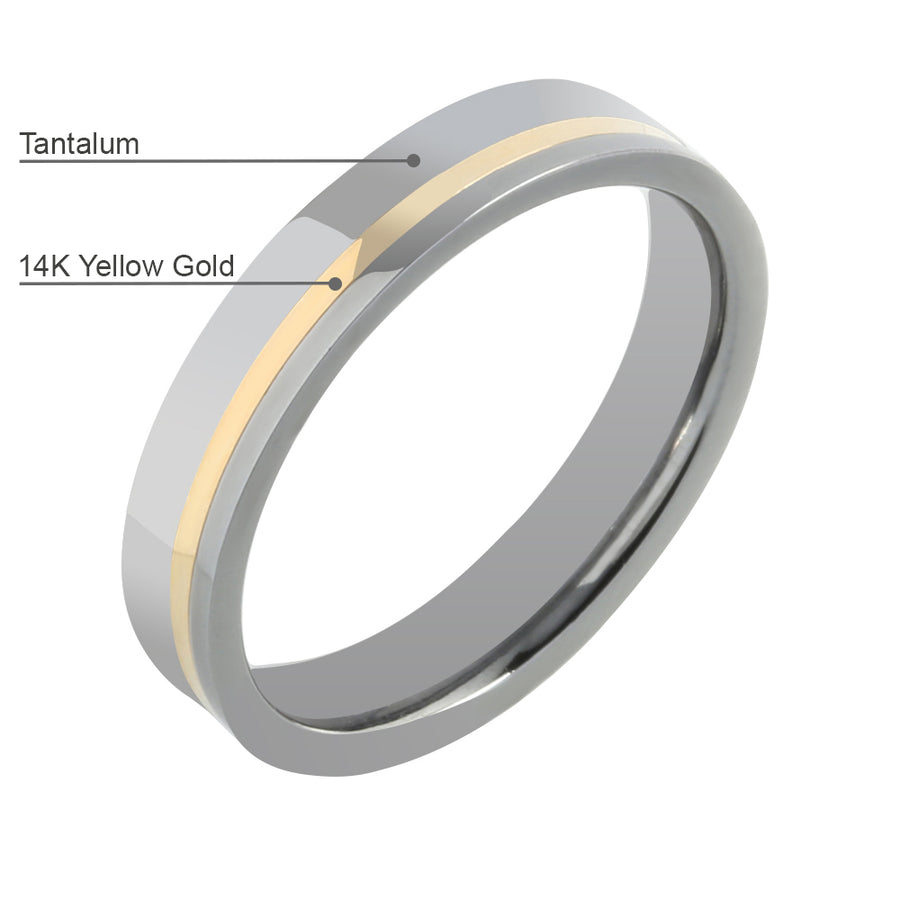 Tantalum with 14K Yellow Gold Inlaid Wedding Ring Flat 4mm