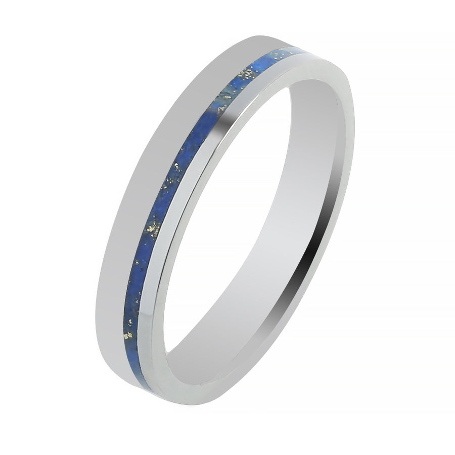 Tantalum with Lapis Lazuli Inlaid Wedding Ring Flat 4mm