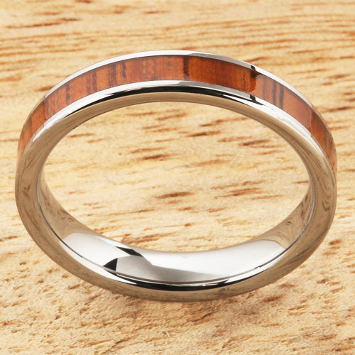 4mm Natural Hawaiian Koa Wood Inlaid Tungsten Flat Wedding Ring