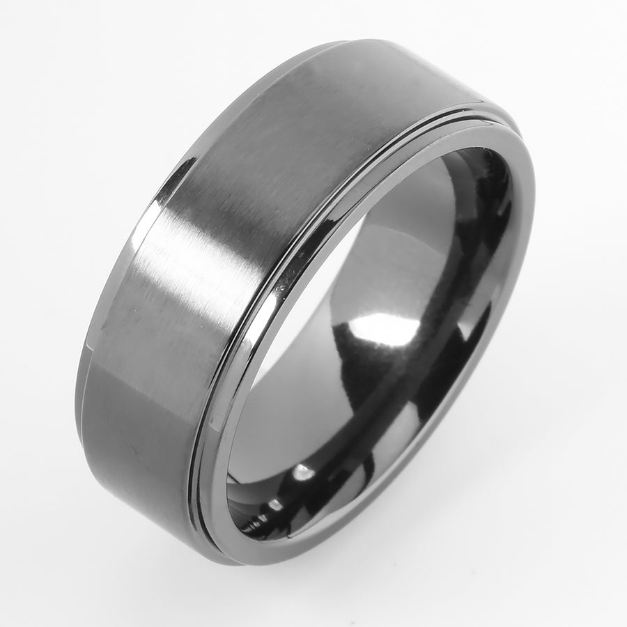 Black Titanium Double Ring Flat Brushed Wedding Ring 8mm