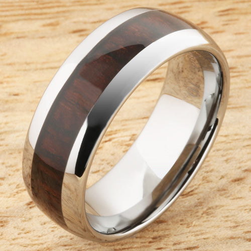 8mm Cocobolo (Red Wood) Inlaid Tungsten Oval Wedding Ring