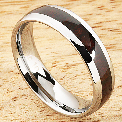 6mm Cocobolo (Red Wood) Inlaid Tungsten Oval Wedding Ring