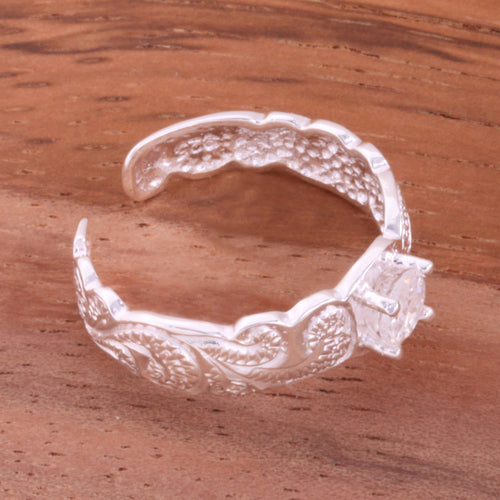 Hawaiian Scroll with Clear Round CZ Cut Out Edge Toe Ring