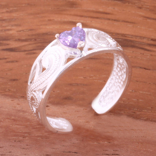 Hawaiian Scroll See Through with Clear Heart CZ Toe Ring