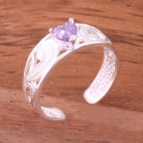 Hawaiian Scroll See Through with Clear Heart CZ Toe Ring