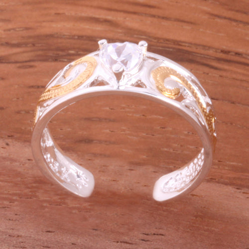 Hawaiian Scroll See Through with Clear Heart CZ Toe Ring