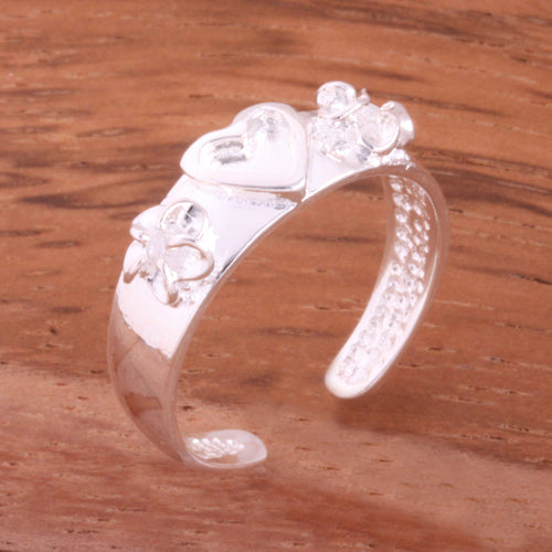 6mm Plumeria and Heart Toe Ring