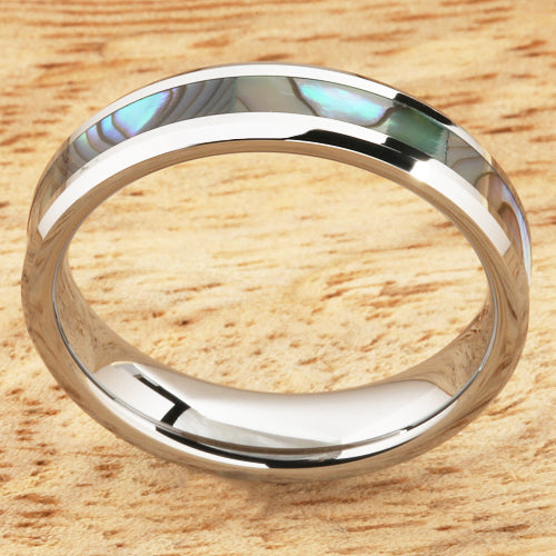 5mm Abalone Shell Inlaid Tungsten Beveled Edge Wedding Ring