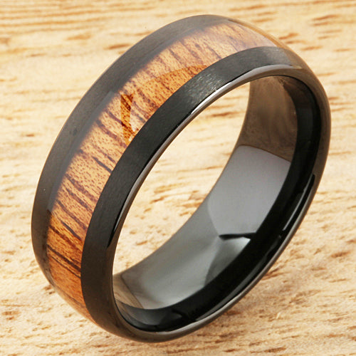 Black Tungsten Hawaiian Koa Wood Rings Mens Wedding Ring Barrel 8mm Hawaiian Ring
