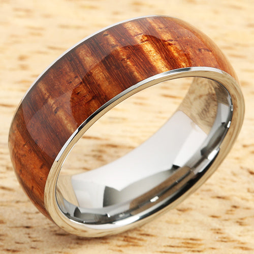Supper Curly Hawaiian Koa Wood Ring Tungsten Carbide Koa Wood Wedding Band 8mm