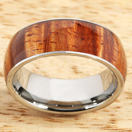 Supper Curly Hawaiian Koa Wood Ring Tungsten Carbide Koa Wood Wedding Band 8mm