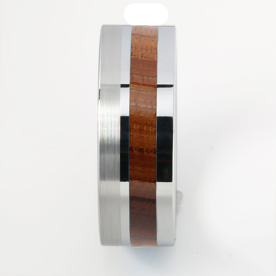 Tungsten Hawaiian Koa Wood Inlaid Flat Brushed Wedding Ring 8mm