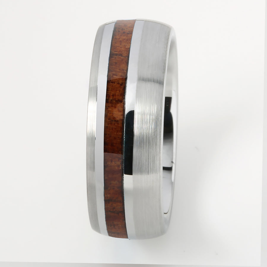 Tungsten Hawaiian Koa Wood Inlaid Oval Brushed Wedding Ring 8mm