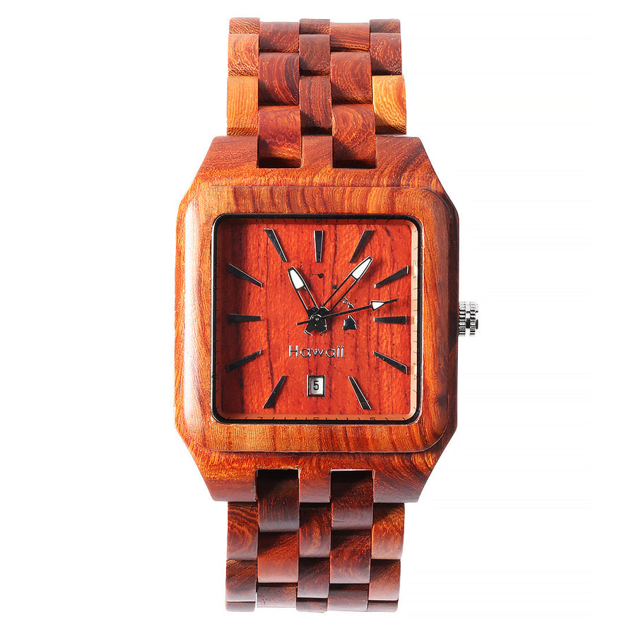 Handcrafted Wooden Watch Square Red