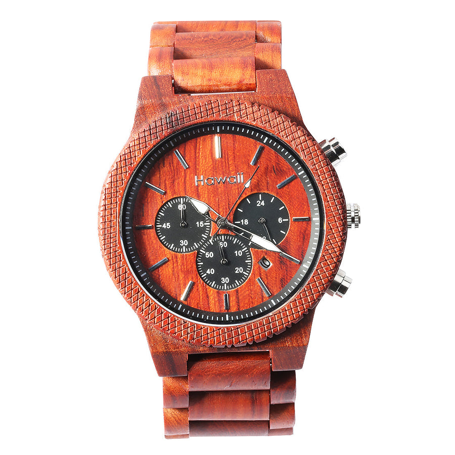 Handcrafted Wooden Watch Chronograph Red