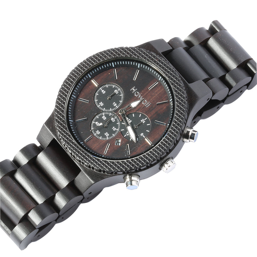 Handcrafted Wooden Watch Chronograph Blk