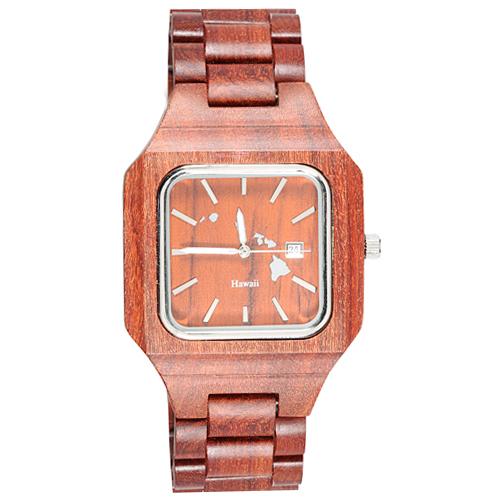 Red Sandalwood Wooden Watch Square Case Island Map Japan Movement