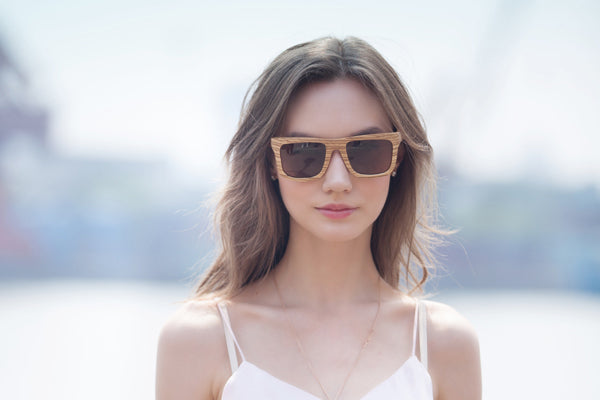 Classic Style Zebrawood Sunglasses  UV 400 Protection Lens Rectangle Frame Flat