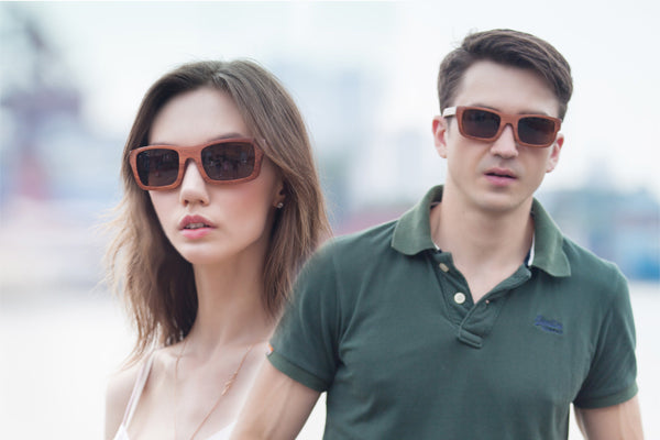 Red Wood Sunglasses UV 400 Protection Lens Rectangle Dome Frame