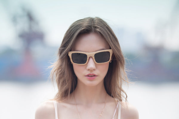 Maple Wood Sunglasses UV 400 Protection Lens Rectangle Dome Frame
